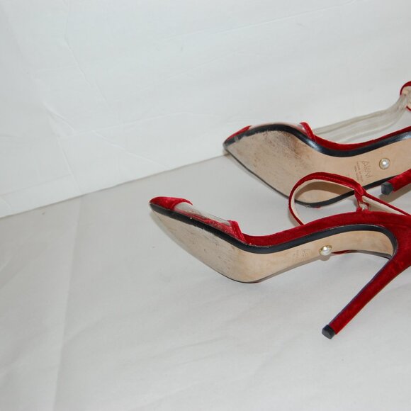 37/US7❤️ ITALY ALEVI MILANO PVC & Red Velvet Leather High Heels Sandals - Picture 6 of 7